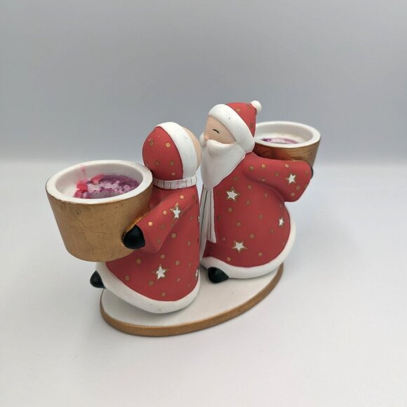 PartyLite Santa Mr & Mrs Claus Kissing Taper Candle Holder Christmas Holiday 7.5 - Picture 2 of 6